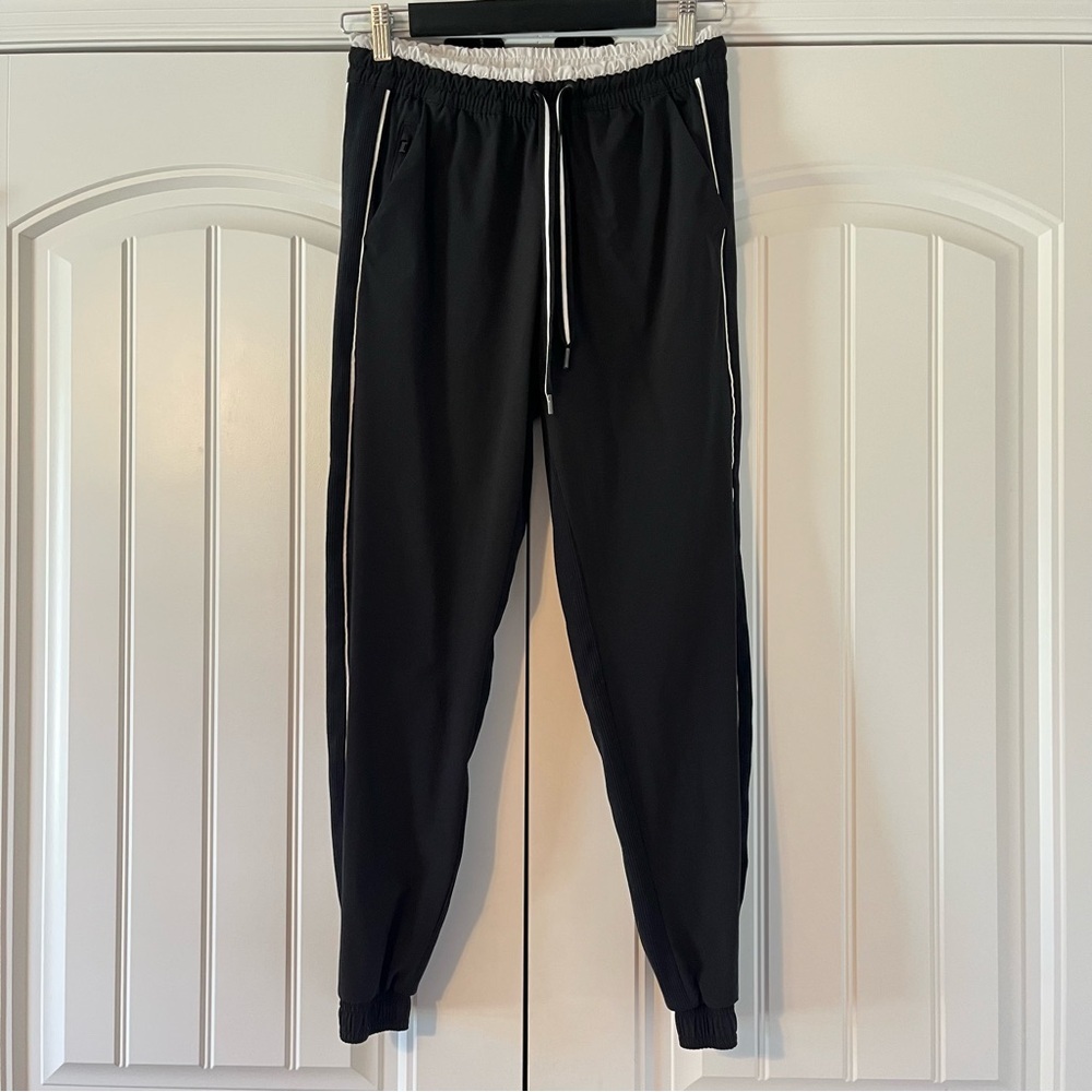 Athleta Brooklyn Jogger Black White Side Stripe Jogger Pants Size 4 Athletic - Picture 2 of 7